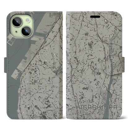 【東浦（愛知県）】地図柄iPhoneケース（手帳タイプ）モノトーン・iPhone 15 用