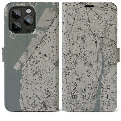 【東浦（愛知県）】地図柄iPhoneケース（手帳タイプ）モノトーン・iPhone 15 Pro Max 用