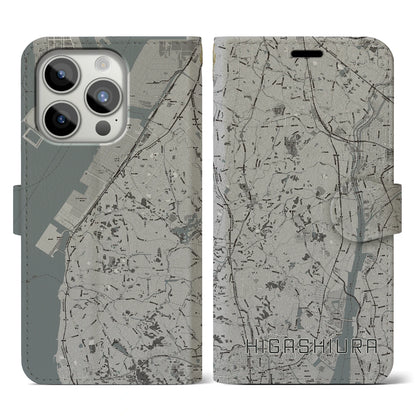 【東浦（愛知県）】地図柄iPhoneケース（手帳タイプ）モノトーン・iPhone 15 Pro 用