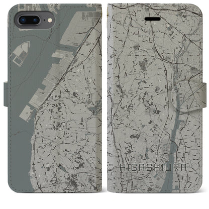 【東浦（愛知県）】地図柄iPhoneケース（手帳タイプ）モノトーン・iPhone 8Plus /7Plus / 6sPlus / 6Plus 用