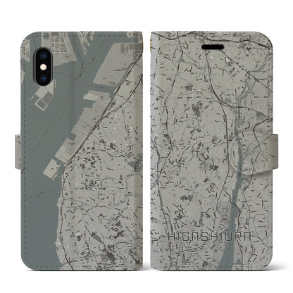 【東浦（愛知県）】地図柄iPhoneケース（手帳タイプ）モノトーン・iPhone XS / X 用