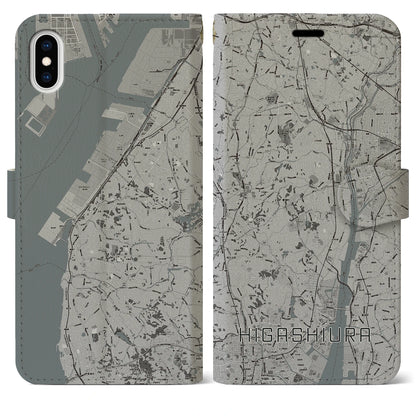 【東浦（愛知県）】地図柄iPhoneケース（手帳タイプ）モノトーン・iPhone XS Max 用