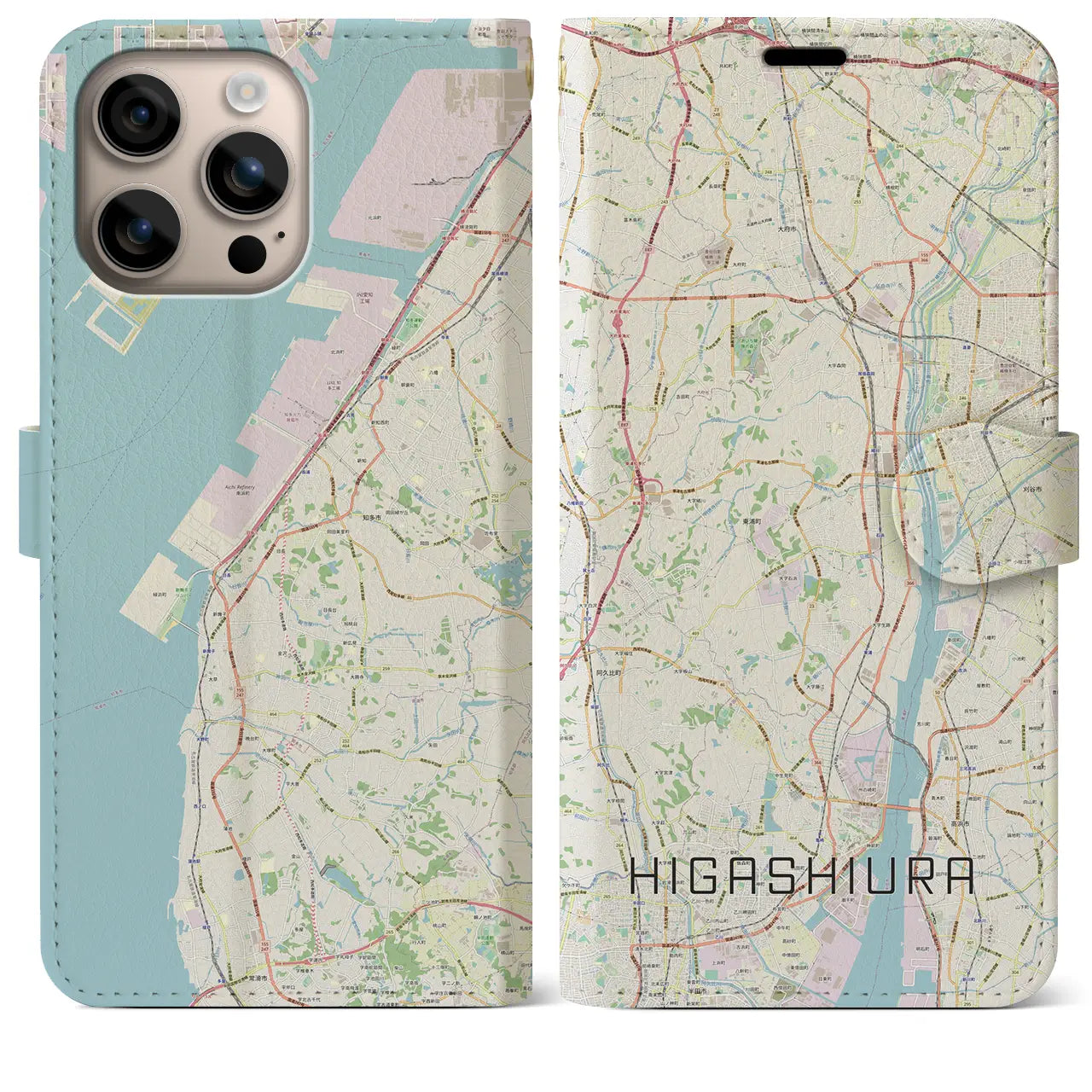 【東浦（愛知県）】地図柄iPhoneケース（手帳タイプ）ナチュラル・iPhone 16 Plus 用