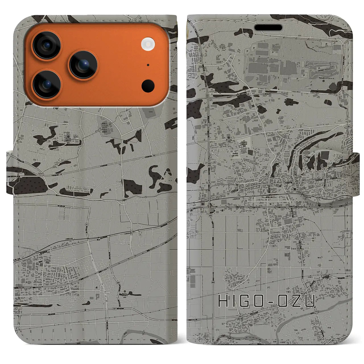 【肥後大津（熊本県）】地図柄iPhoneケース（手帳タイプ）