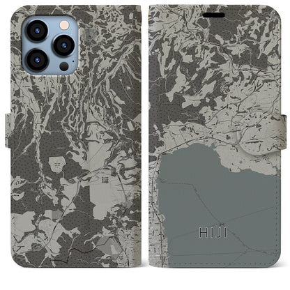 【日出（大分県）】地図柄iPhoneケース（手帳タイプ）モノトーン・iPhone 13 Pro Max 用