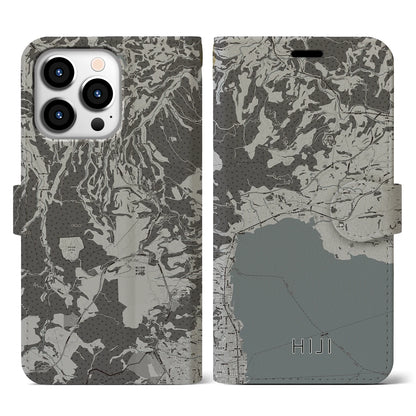 【日出（大分県）】地図柄iPhoneケース（手帳タイプ）モノトーン・iPhone 13 Pro 用