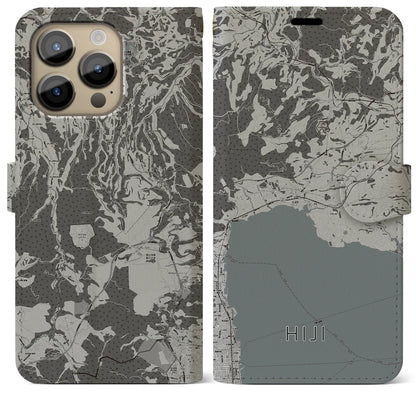 【日出（大分県）】地図柄iPhoneケース（手帳タイプ）モノトーン・iPhone 14 Pro Max 用