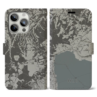 【日出（大分県）】地図柄iPhoneケース（手帳タイプ）モノトーン・iPhone 15 Pro 用