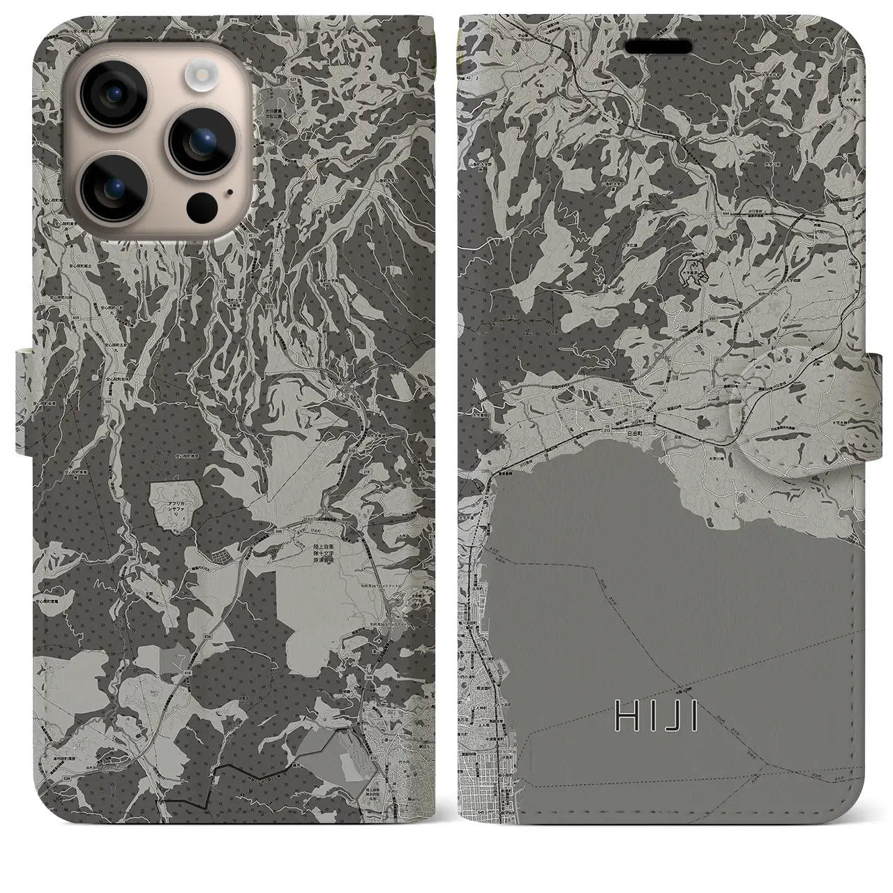 【日出（大分県）】地図柄iPhoneケース（手帳タイプ）