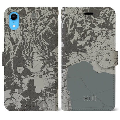【日出（大分県）】地図柄iPhoneケース（手帳タイプ）モノトーン・iPhone XR 用