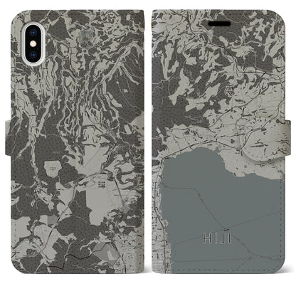 【日出（大分県）】地図柄iPhoneケース（手帳タイプ）モノトーン・iPhone XS Max 用
