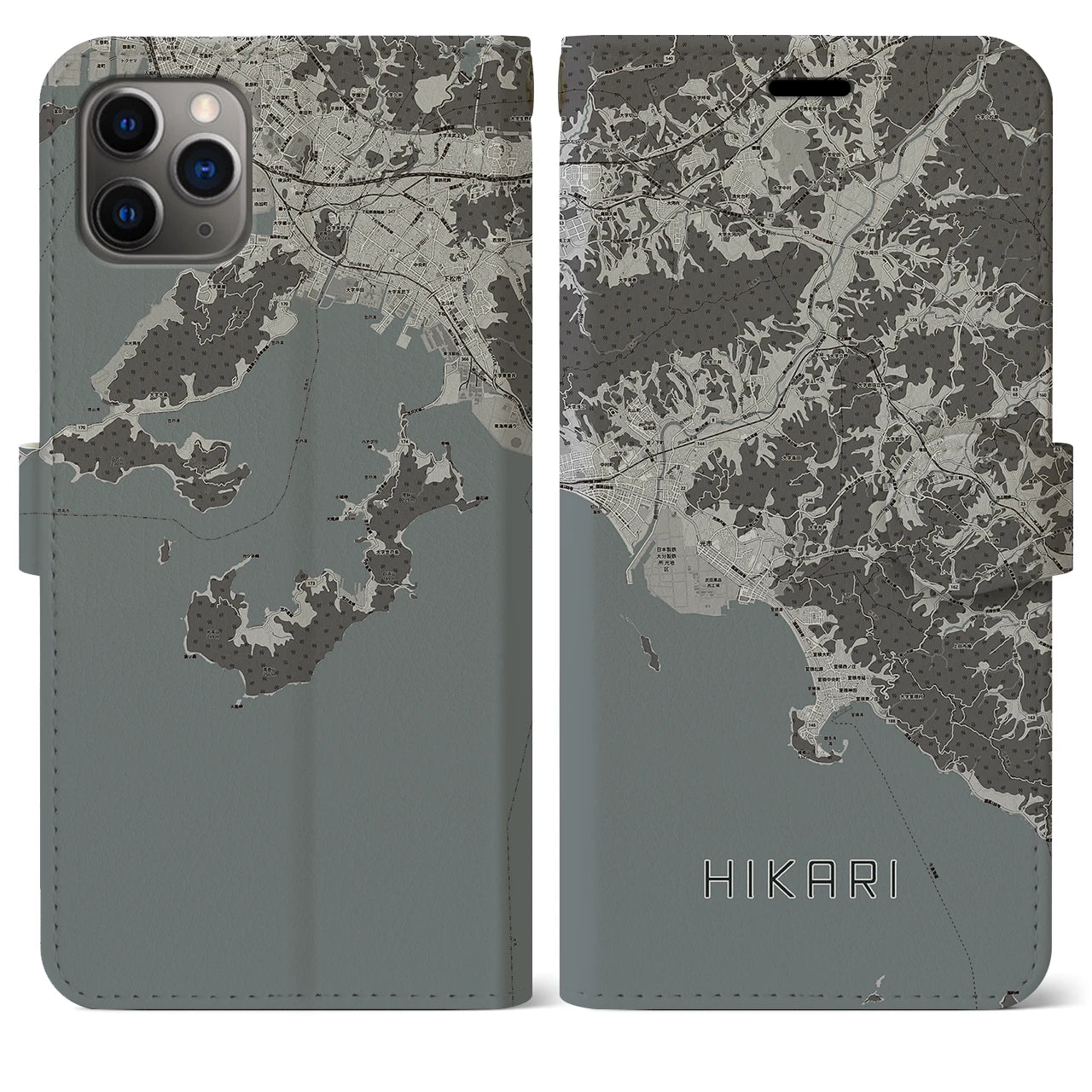 【光】地図柄iPhoneケース（手帳両面タイプ・モノトーン）iPhone 11 Pro Max 用