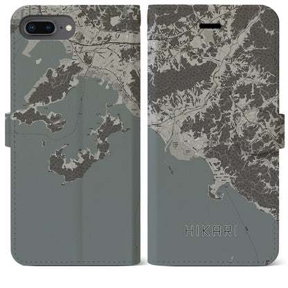 【光（山口県）】地図柄iPhoneケース（手帳タイプ）モノトーン・iPhone 8Plus /7Plus / 6sPlus / 6Plus 用