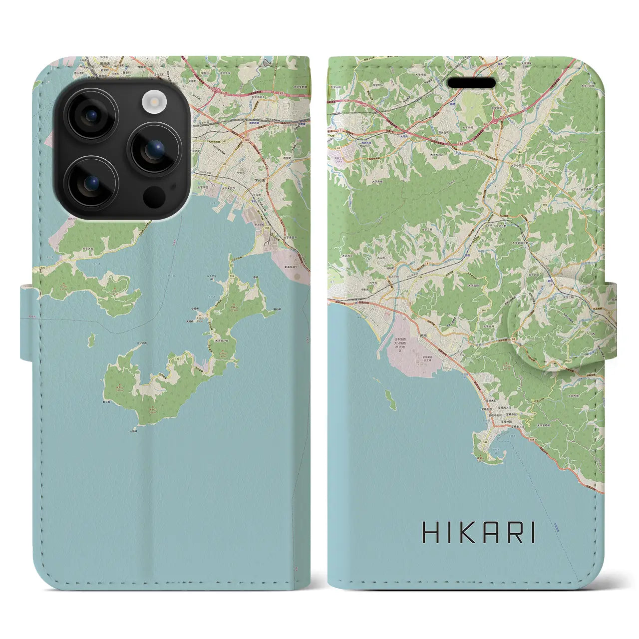 【光（山口県）】地図柄iPhoneケース（手帳タイプ）ナチュラル・iPhone 16 用