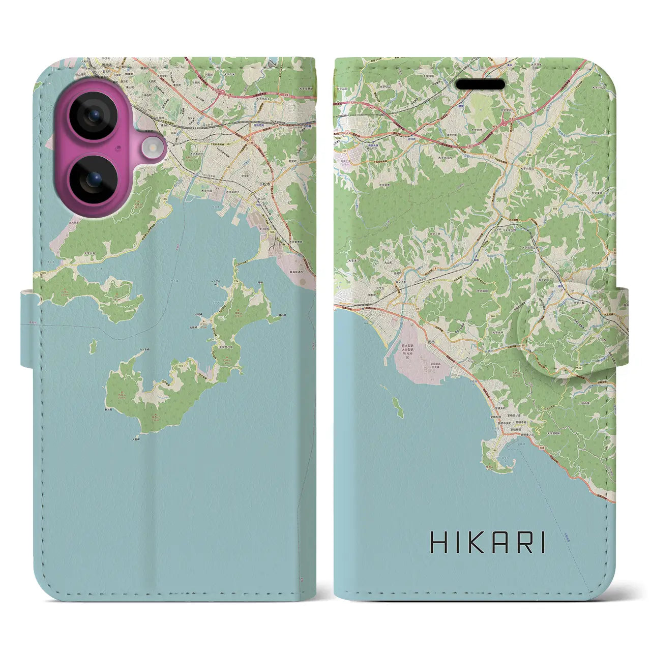 【光（山口県）】地図柄iPhoneケース（手帳タイプ）ナチュラル・iPhone 16 Pro 用