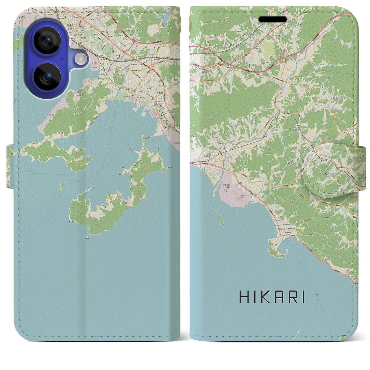 【光（山口県）】地図柄iPhoneケース（手帳タイプ）ナチュラル・iPhone 16 Pro Max 用