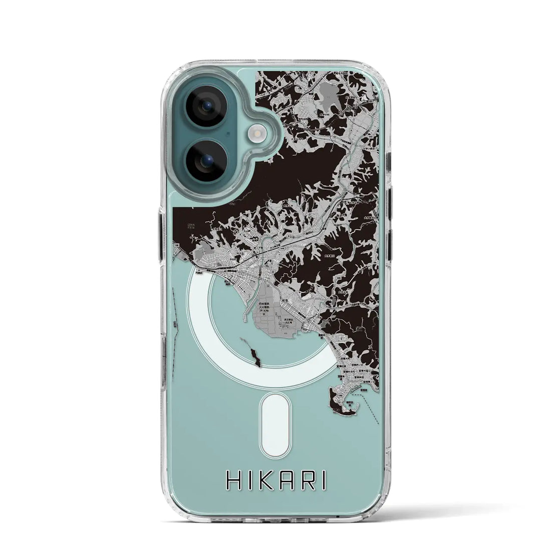 【光（山口県）】地図柄iPhoneケース（MagSafeタイプ）モノトーン・iPhone 16 Pro 用