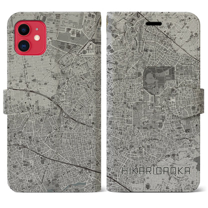 【光が丘（東京都）】地図柄iPhoneケース（手帳タイプ）モノトーン・iPhone 11 用