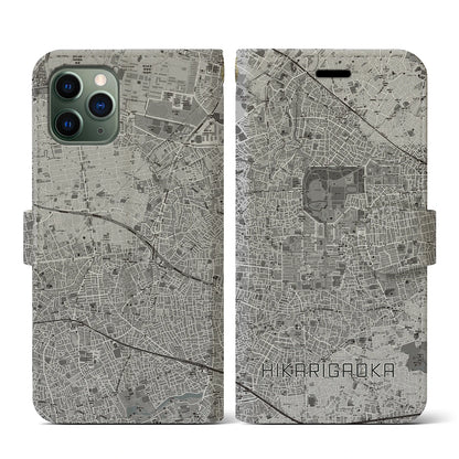 【光が丘（東京都）】地図柄iPhoneケース（手帳タイプ）モノトーン・iPhone 11 Pro 用