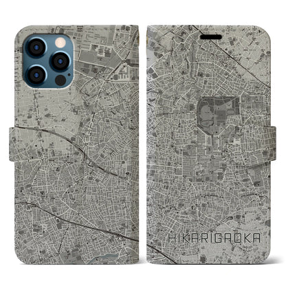 【光が丘（東京都）】地図柄iPhoneケース（手帳タイプ）モノトーン・iPhone 12 / 12 Pro 用