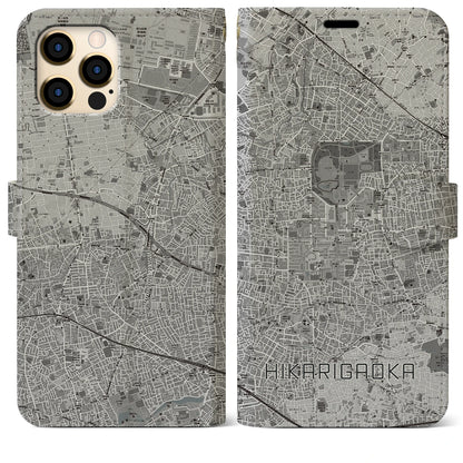 【光が丘（東京都）】地図柄iPhoneケース（手帳タイプ）モノトーン・iPhone 12 Pro Max 用