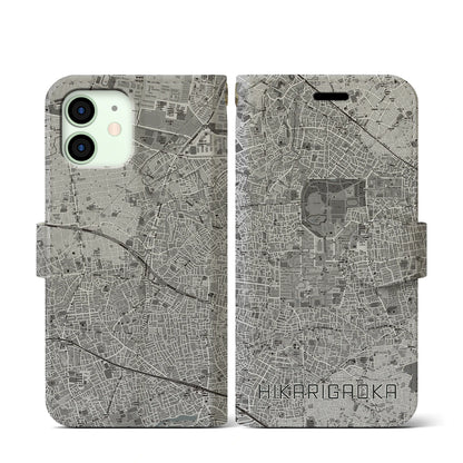 【光が丘（東京都）】地図柄iPhoneケース（手帳タイプ）モノトーン・iPhone 12 mini 用