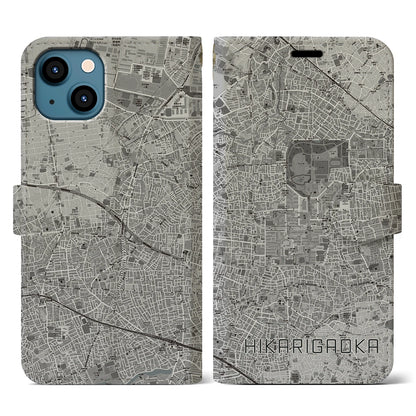 【光が丘（東京都）】地図柄iPhoneケース（手帳タイプ）モノトーン・iPhone 13 用
