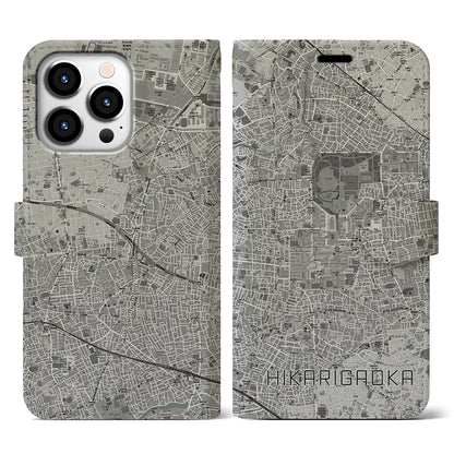【光が丘（東京都）】地図柄iPhoneケース（手帳タイプ）モノトーン・iPhone 13 Pro 用