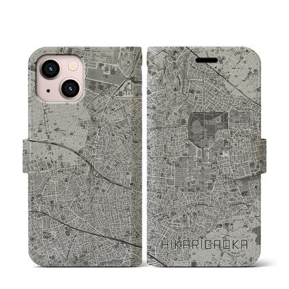 【光が丘（東京都）】地図柄iPhoneケース（手帳タイプ）モノトーン・iPhone 13 mini 用