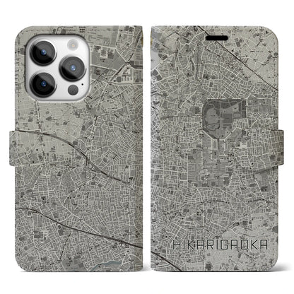 【光が丘（東京都）】地図柄iPhoneケース（手帳タイプ）モノトーン・iPhone 14 Pro 用