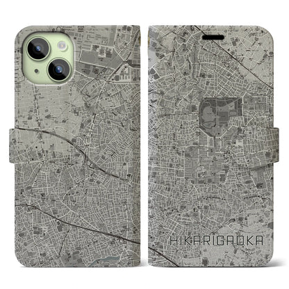 【光が丘（東京都）】地図柄iPhoneケース（手帳タイプ）モノトーン・iPhone 15 用