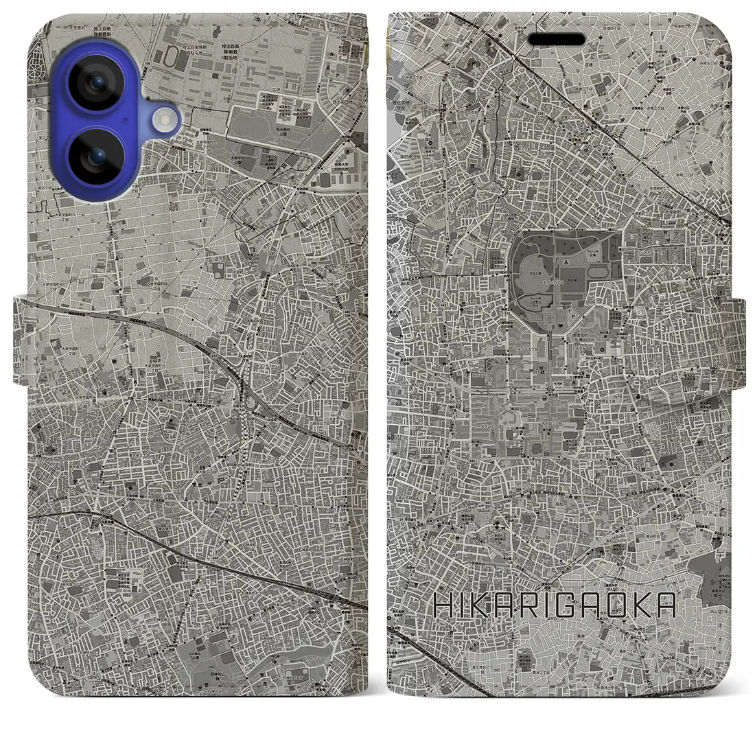 【光が丘(東京都)】地図柄iPhoneケース(手帳タイプ)モノトーン・iPhone 16 Pro Max 用