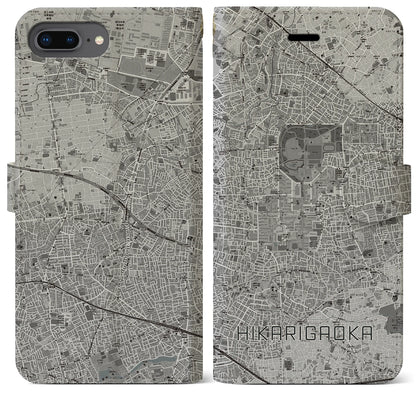 【光が丘（東京都）】地図柄iPhoneケース（手帳タイプ）モノトーン・iPhone 8Plus /7Plus / 6sPlus / 6Plus 用