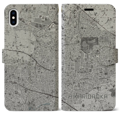 【光が丘（東京都）】地図柄iPhoneケース（手帳タイプ）モノトーン・iPhone XS Max 用