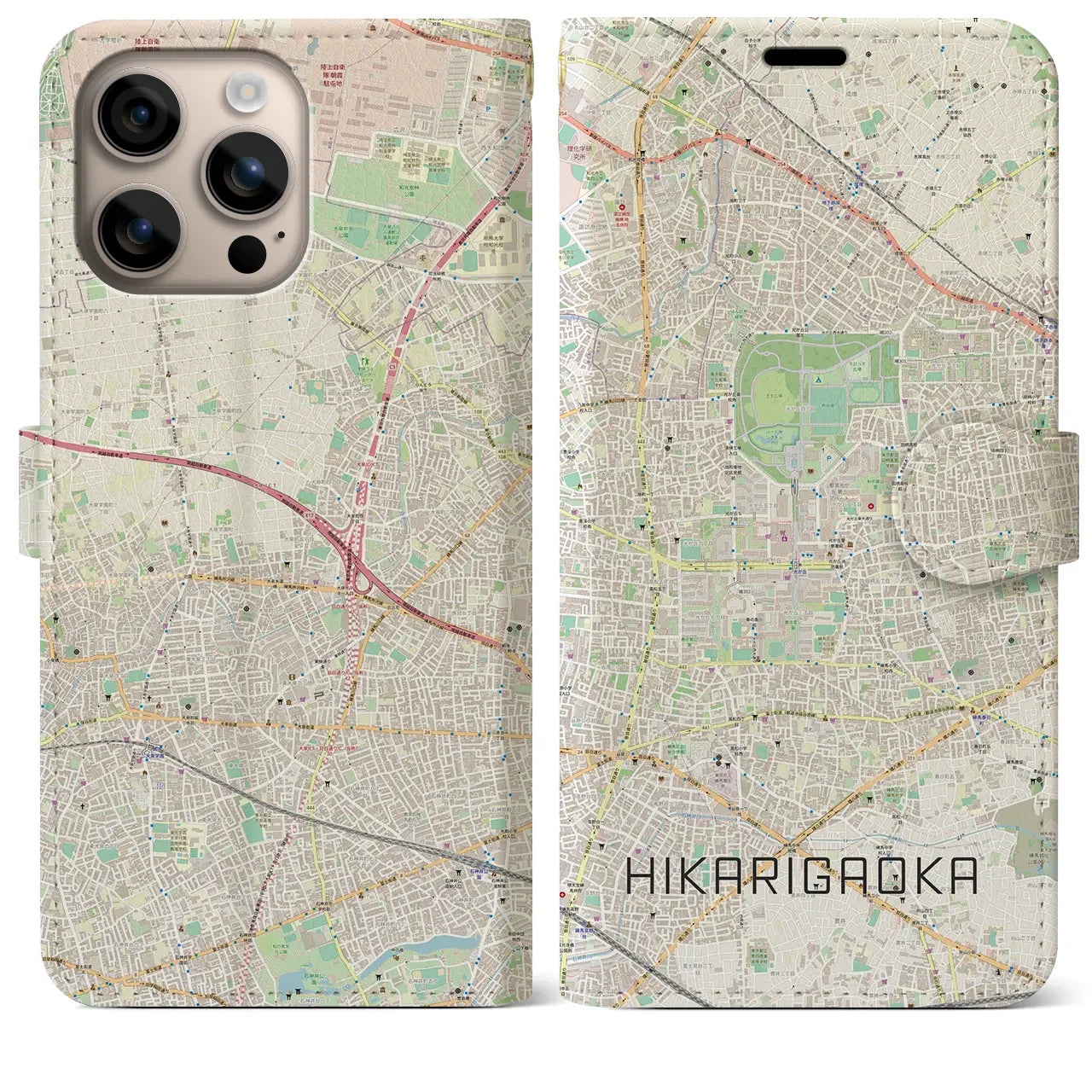 【光が丘（東京都）】地図柄iPhoneケース（手帳タイプ）ナチュラル・iPhone 16 Plus 用