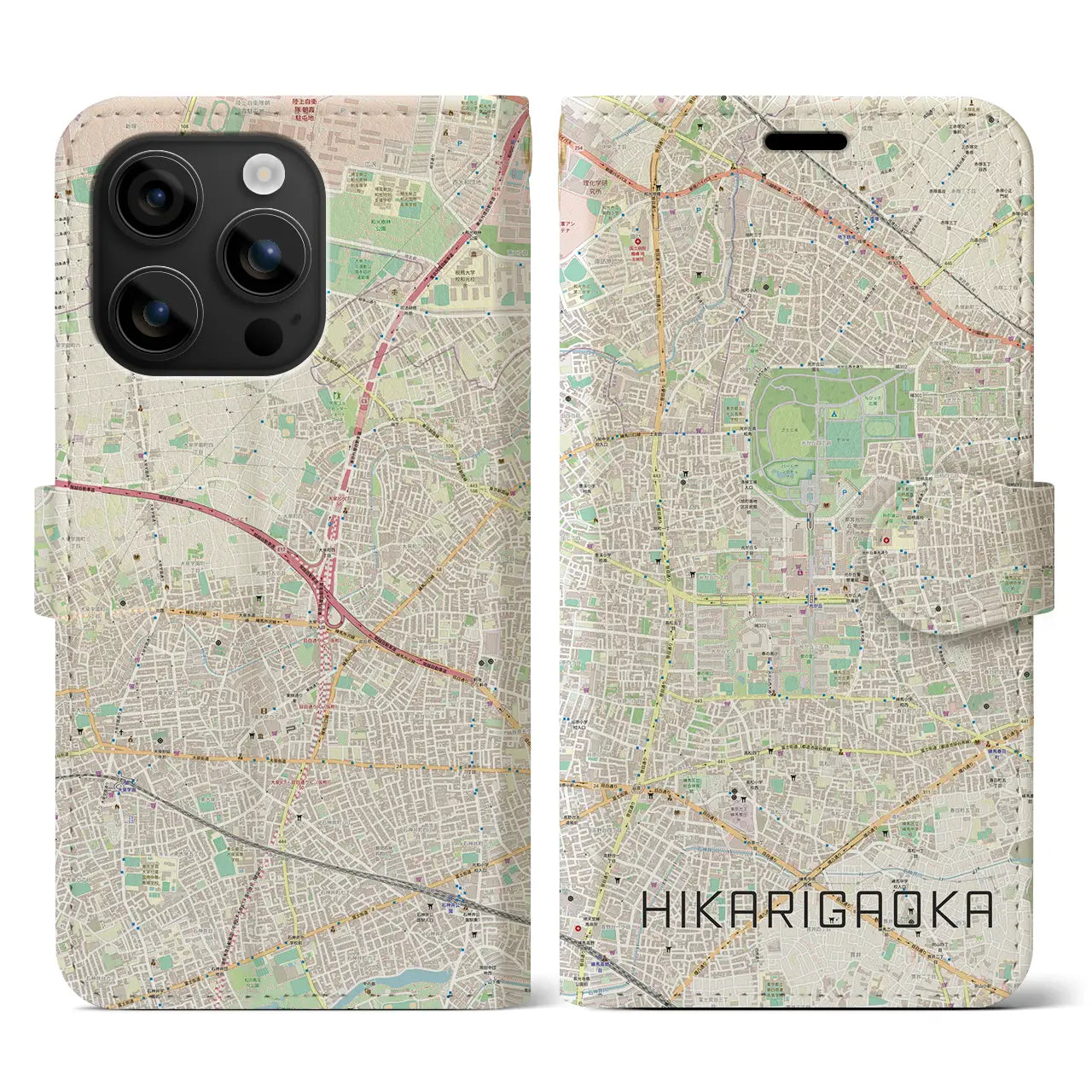 【光が丘（東京都）】地図柄iPhoneケース（手帳タイプ）ナチュラル・iPhone 16 用