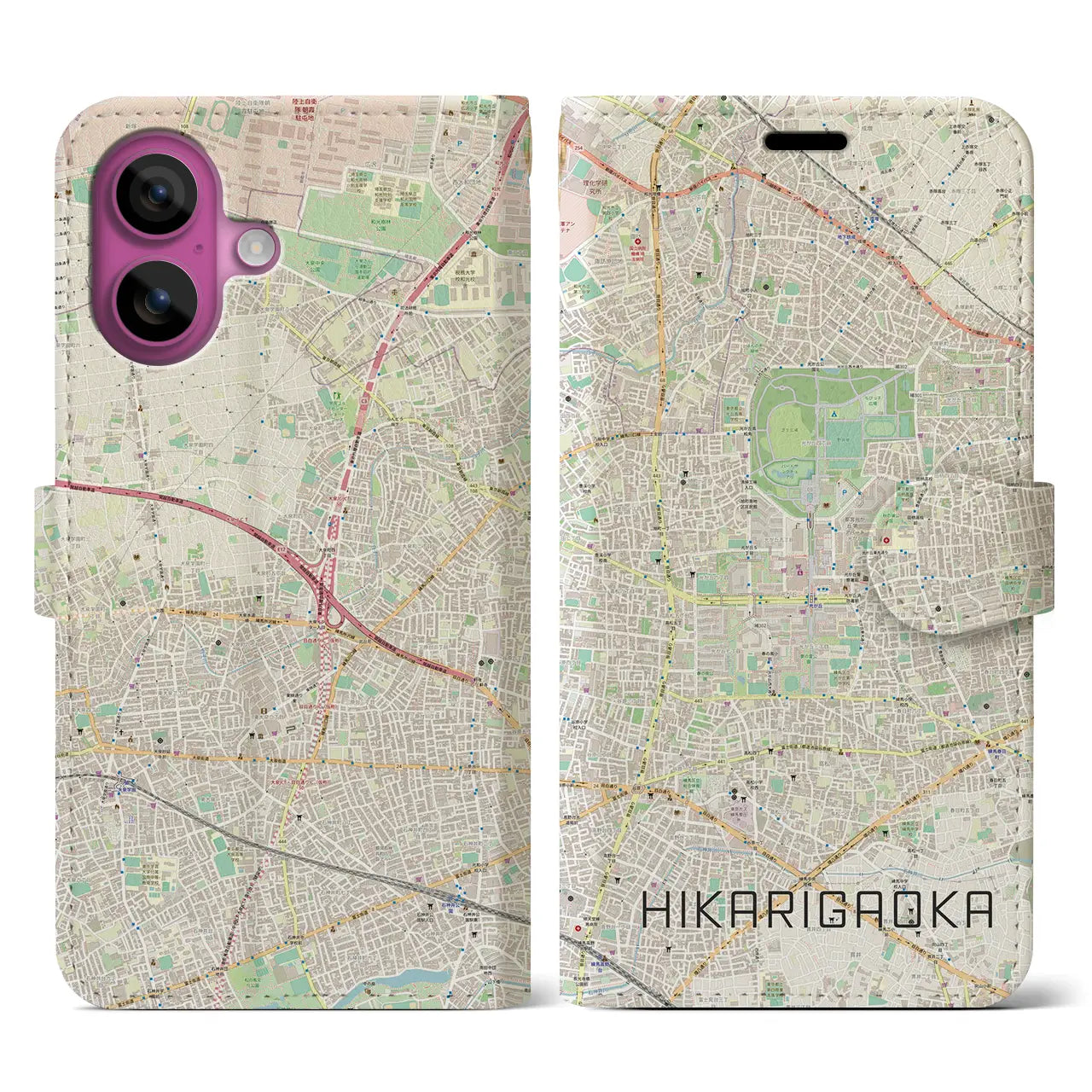 【光が丘（東京都）】地図柄iPhoneケース（手帳タイプ）ナチュラル・iPhone 16 Pro 用