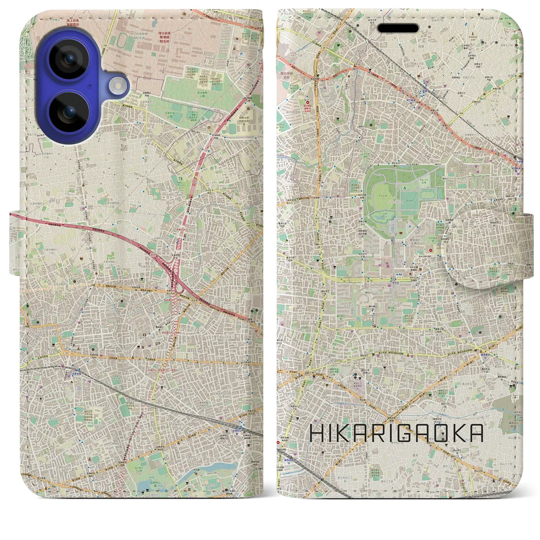 【光が丘（東京都）】地図柄iPhoneケース（手帳タイプ）ナチュラル・iPhone 16 Pro Max 用