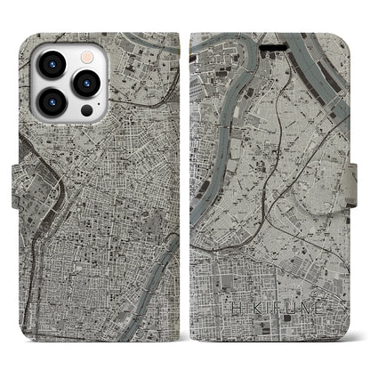 【曳舟（東京都）】地図柄iPhoneケース（手帳タイプ）モノトーン・iPhone 13 Pro 用