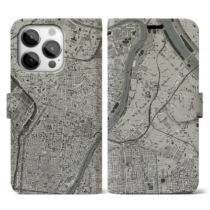 【曳舟（東京都）】地図柄iPhoneケース（手帳タイプ）モノトーン・iPhone 14 Pro 用