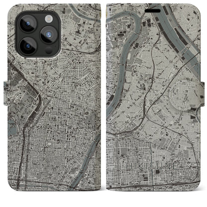 【曳舟（東京都）】地図柄iPhoneケース（手帳タイプ）モノトーン・iPhone 15 Pro Max 用