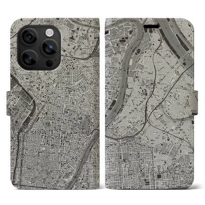 【曳舟（東京都）】地図柄iPhoneケース（手帳タイプ）モノトーン・iPhone 16 用