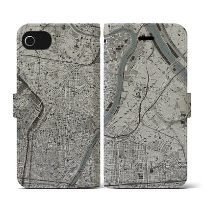 【曳舟（東京都）】地図柄iPhoneケース（手帳タイプ）モノトーン・iPhone SE（第3 / 第2世代） / 8 / 7 / 6s / 6 用