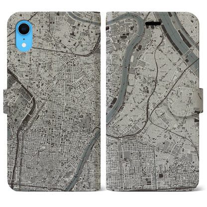 【曳舟（東京都）】地図柄iPhoneケース（手帳タイプ）モノトーン・iPhone XR 用