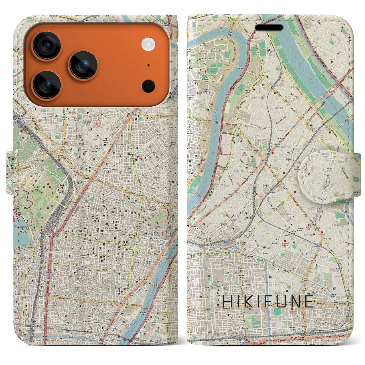 【曳舟（東京都）】地図柄iPhoneケース（手帳タイプ）