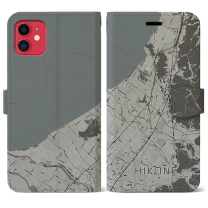 【彦根（滋賀県）】地図柄iPhoneケース（手帳タイプ）モノトーン・iPhone 11 用