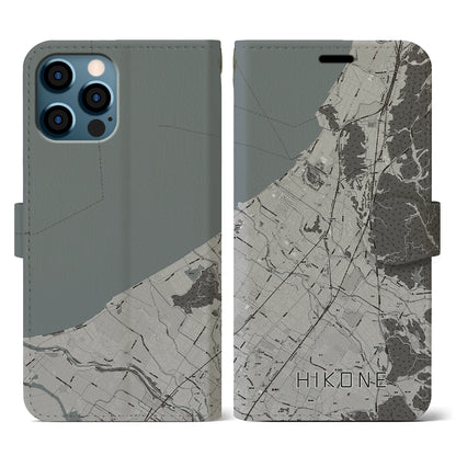 【彦根（滋賀県）】地図柄iPhoneケース（手帳タイプ）モノトーン・iPhone 12 / 12 Pro 用