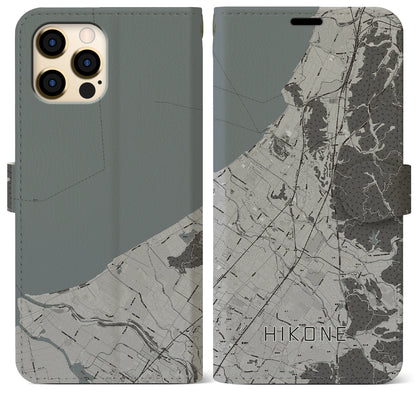 【彦根（滋賀県）】地図柄iPhoneケース（手帳タイプ）モノトーン・iPhone 12 Pro Max 用