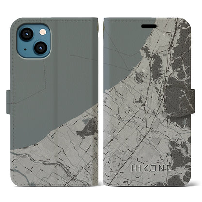 【彦根（滋賀県）】地図柄iPhoneケース（手帳タイプ）モノトーン・iPhone 13 用