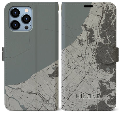 【彦根（滋賀県）】地図柄iPhoneケース（手帳タイプ）モノトーン・iPhone 13 Pro Max 用